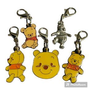 Vintage Disney Winnie The Pooh Charm Lot of 5 Charms Purse Zipper Pull Clip On